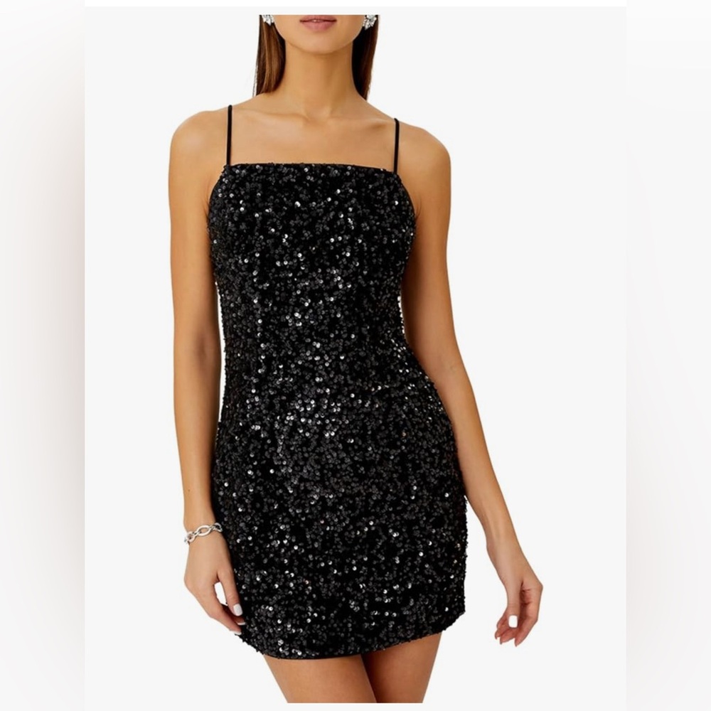 Black Sequin Spaghetti Strap Mini Dress